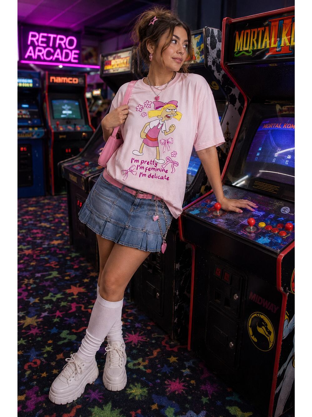 Nickelodeon Hey Arnold Helga G. Pataki Graphic Tee Pink Size L